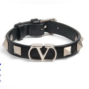 Valentino garavani men’s vlogo signature calfskin Black Leather Bracelet o/s new
